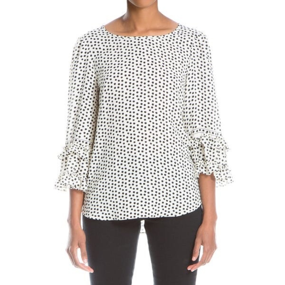 Max Studio Polka Dot Ruffle Sleeve Blouse.